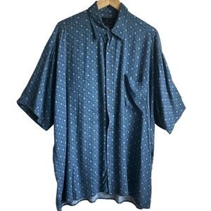 J Ferrar Mens Shirt XL Blue Geometric Button Up Preppy Casual Office Travel